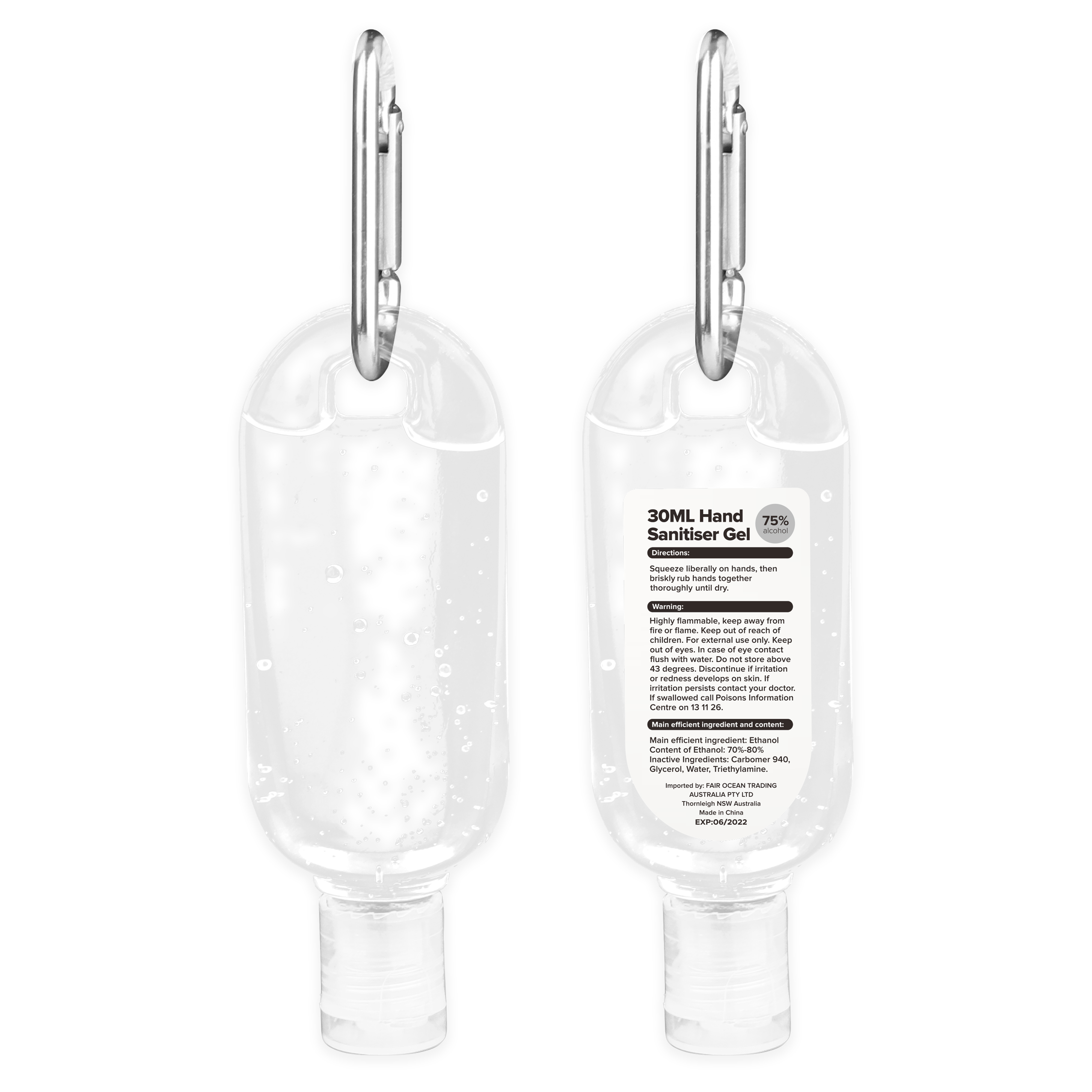 30ml Hand Sanitiser Gel with Carabiner
