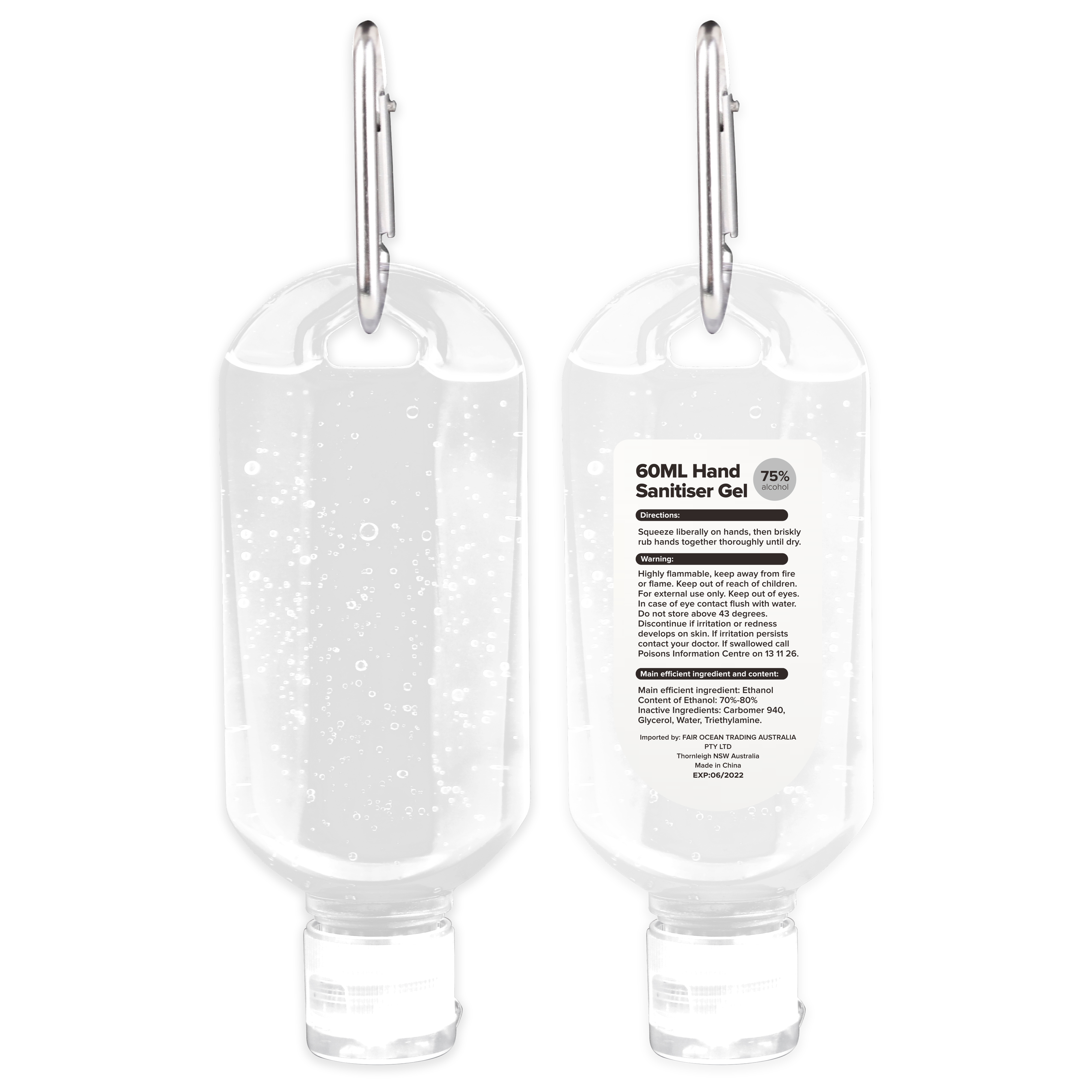 60ml Hand Sanitiser Gel with Carabiner