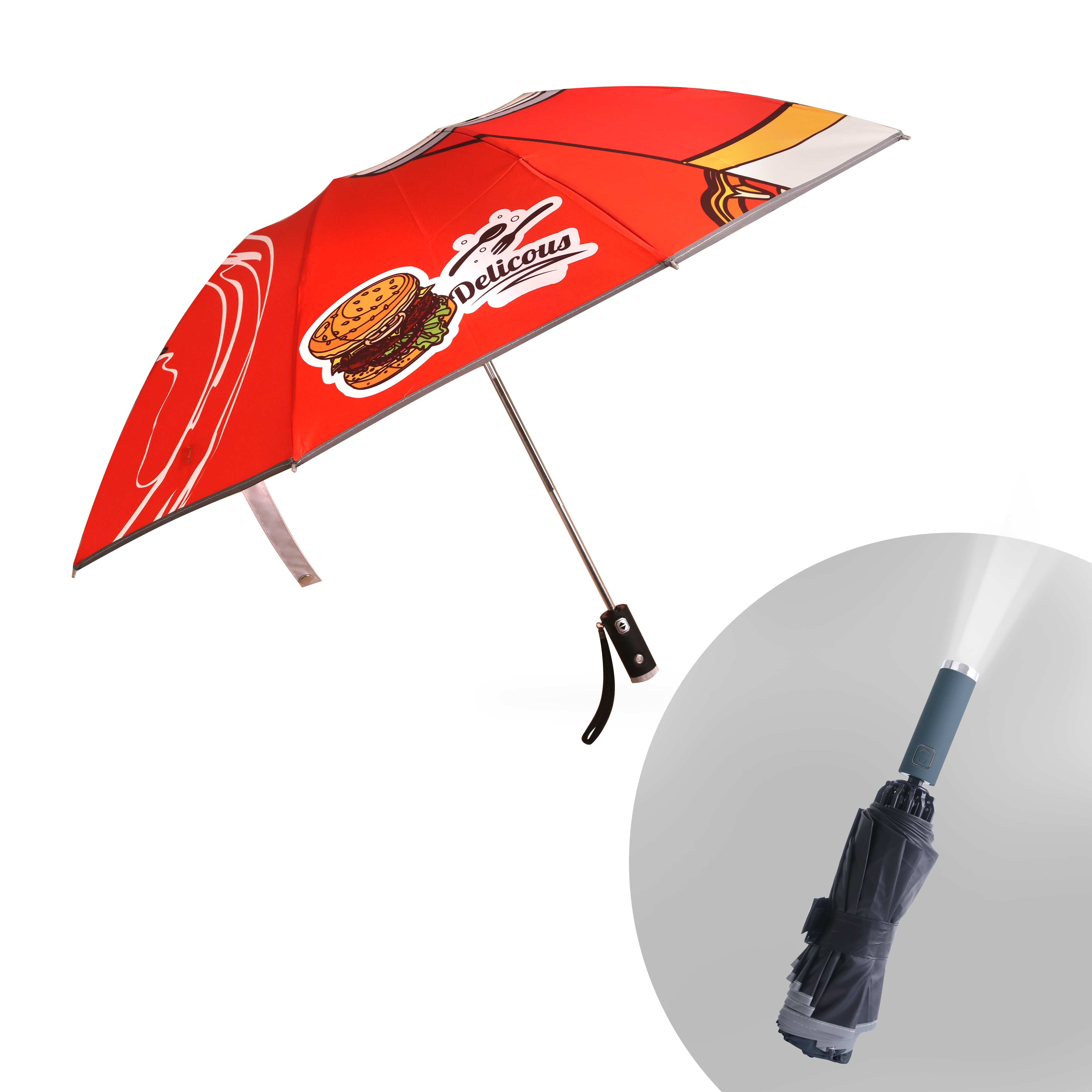 Folding Ten-Panel Umbrella with Light