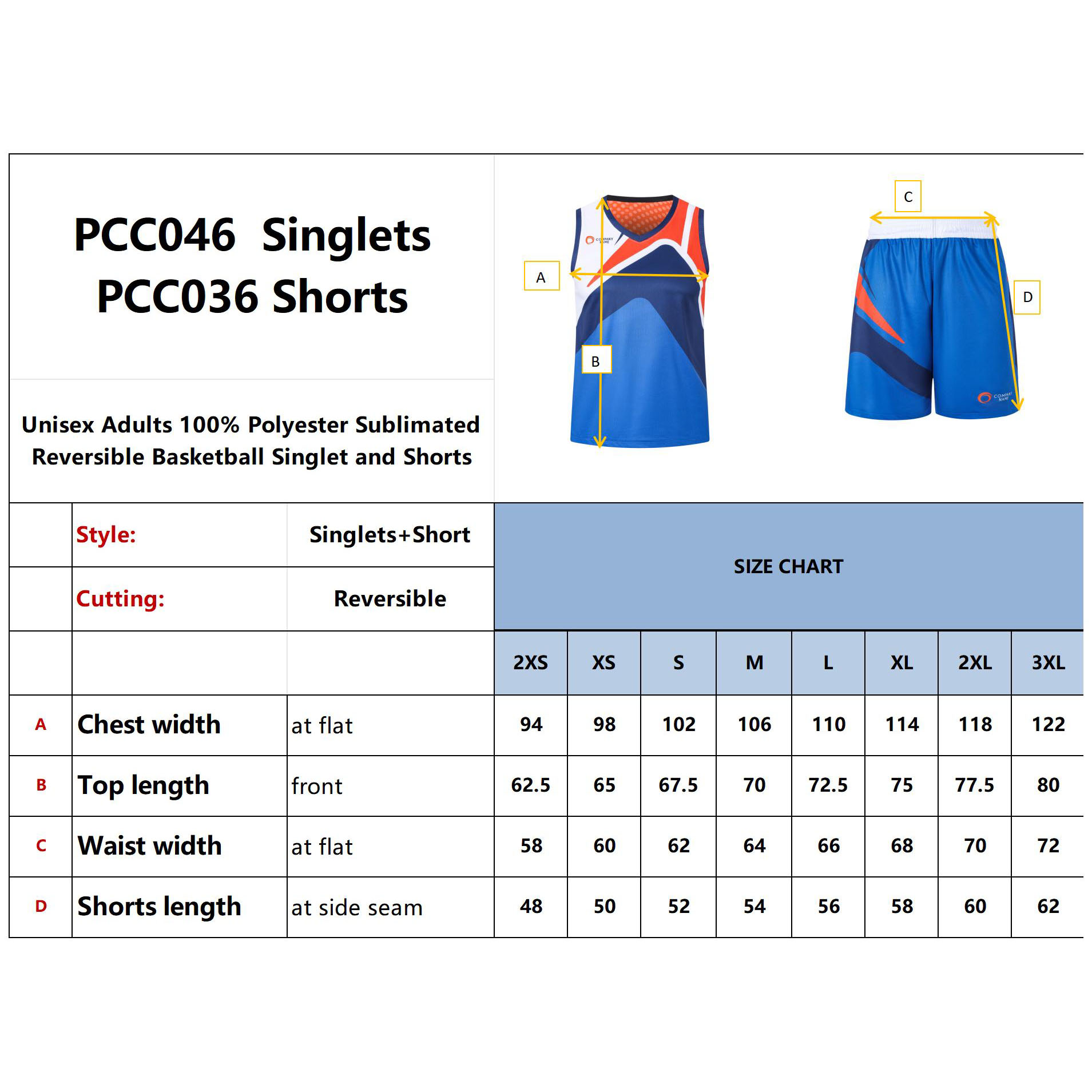Unisex Adults 100% Polyester Sublimated Reversible Basketball Singlet