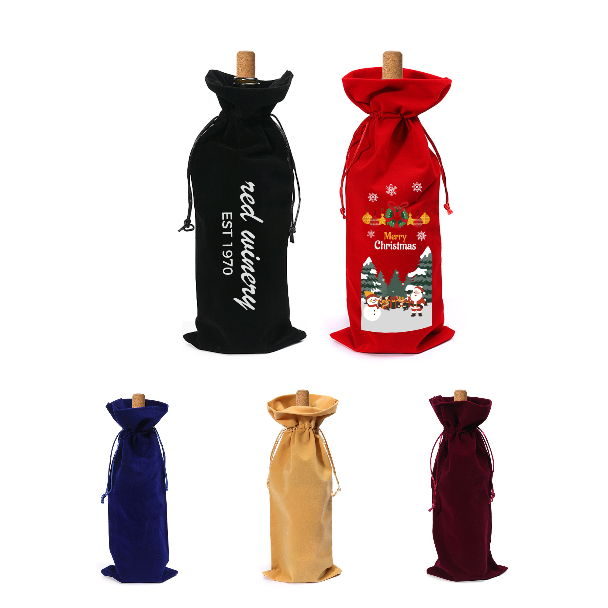 PCBC636 - Drawstring Velvet Wine Bottle Bag
