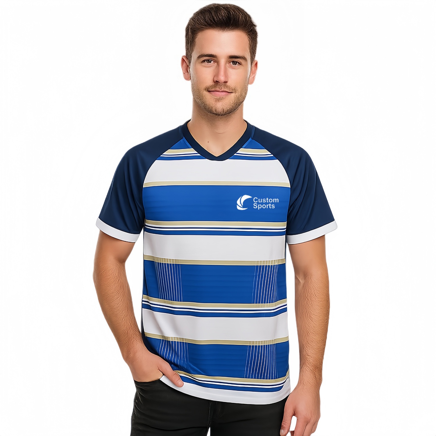 PCC865 - 100% Polyester Micro Mesh Sublimated Asymmetric Bottom Hem V-Neck Raglan Tee Shirt