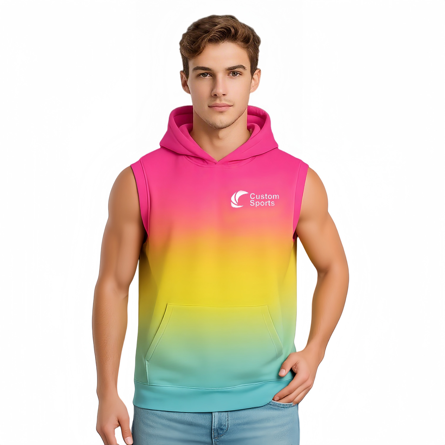 PCC881 - 100% Polyester Micro Mesh Sublimated Sleeveless Hoodie With Pocket