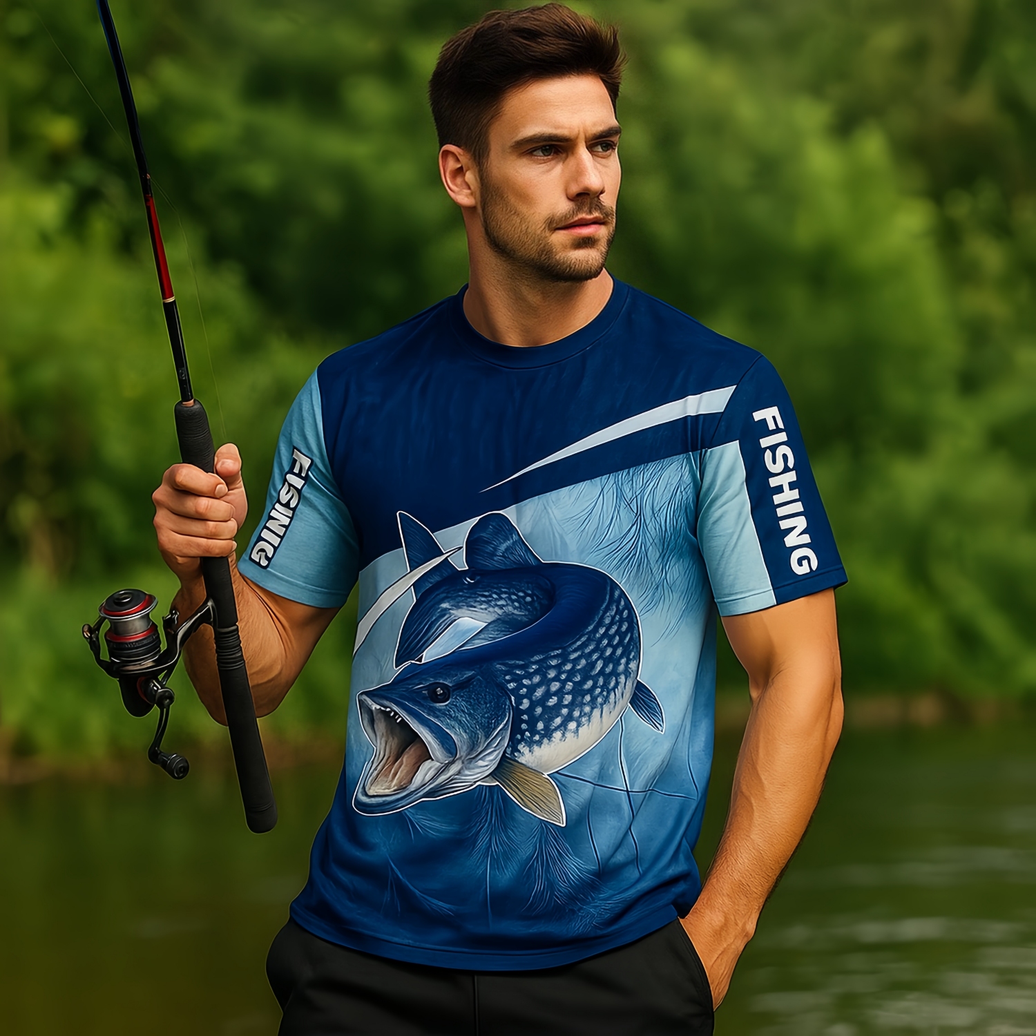 Men's Polyester Spandex Ice Silk Sublimated Sun Protection Fishing T-shirt