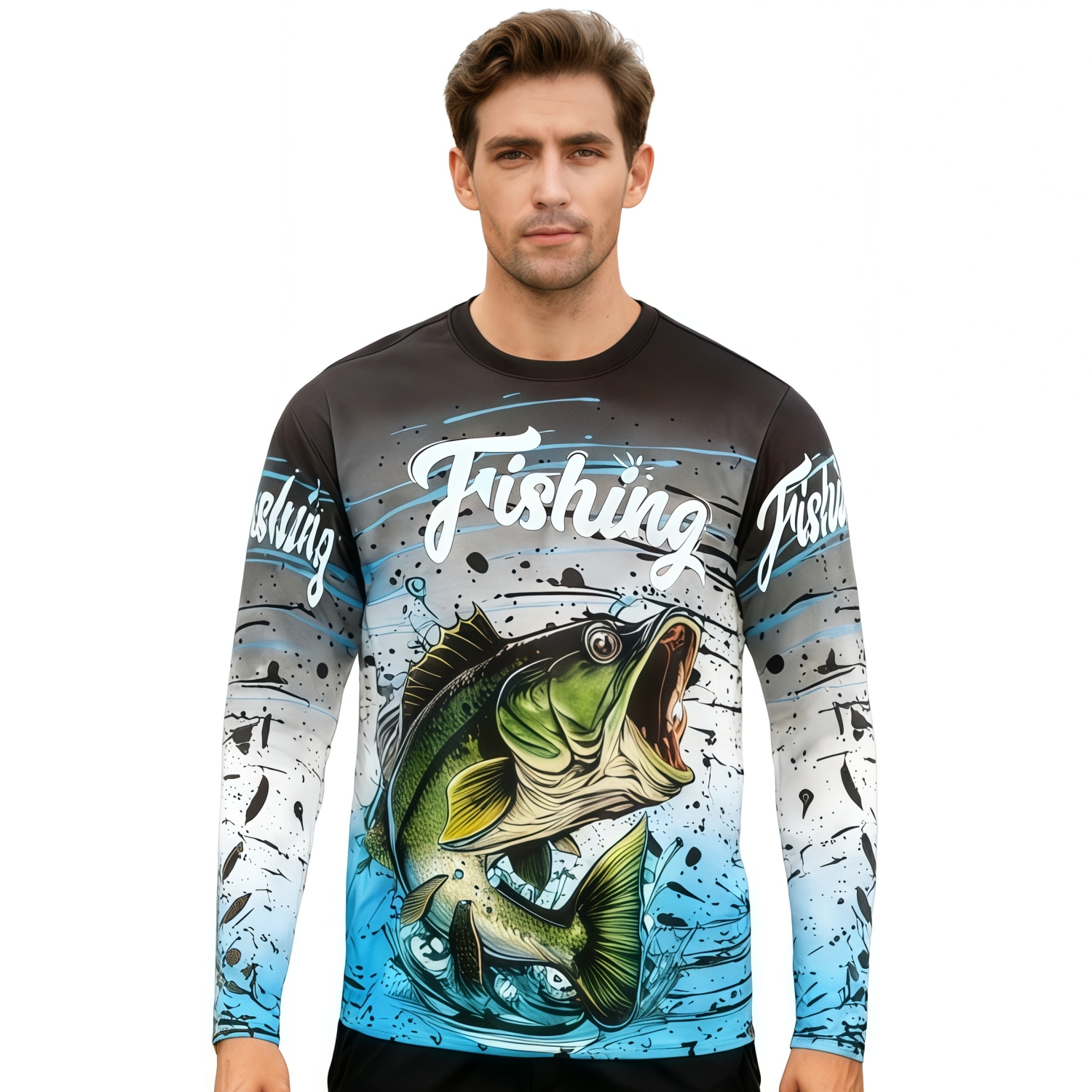 PCC899 - Men's Polyester Spandex Sublimated Crew Neck  Long Sleeves Fishing Shirt 