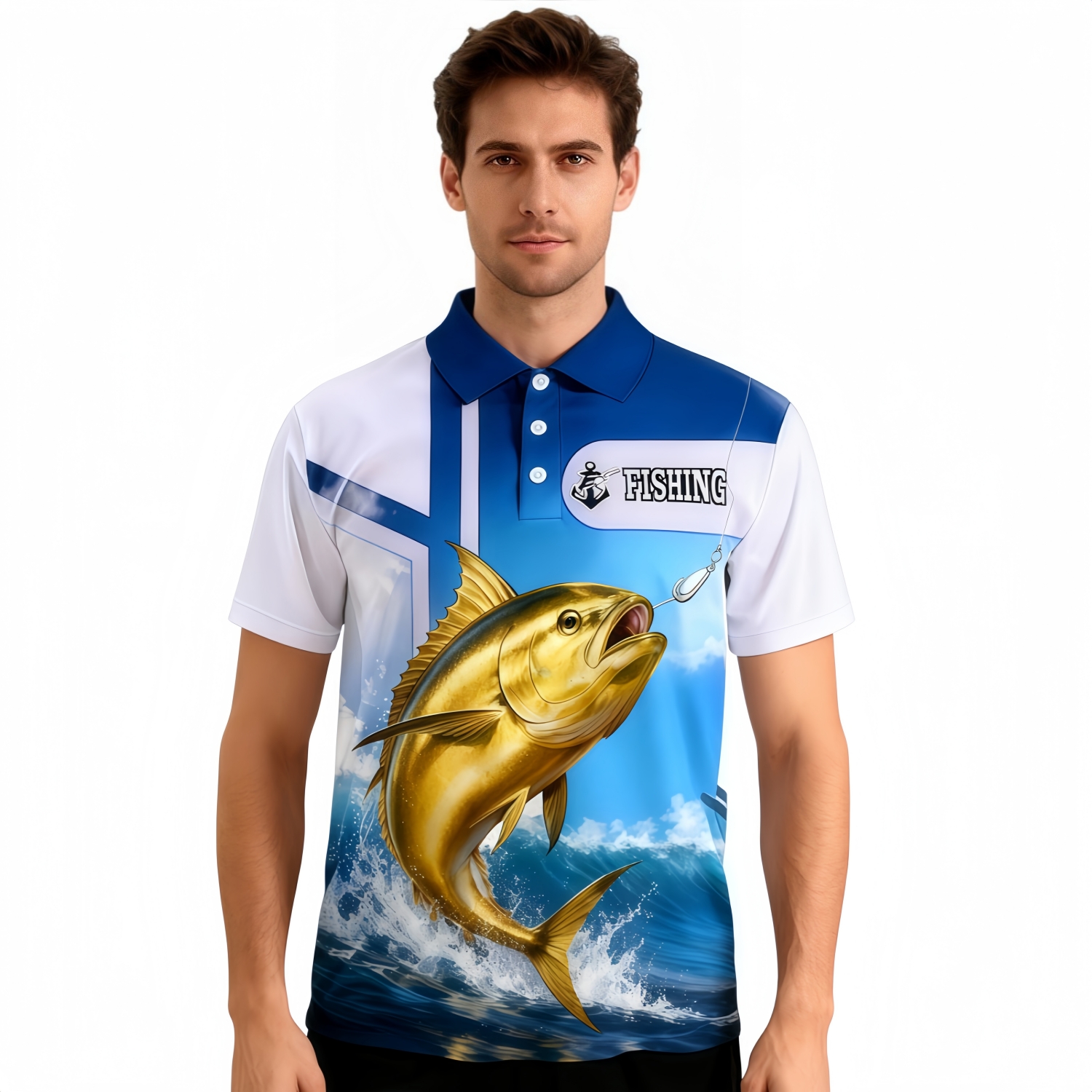 Men's Polyester Spandex Ultra Mesh Sublimated Sun Protection Fishing Polo