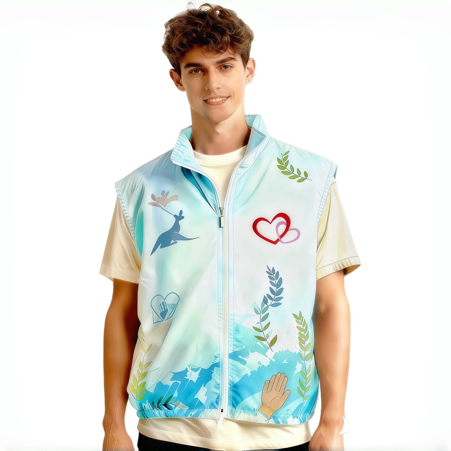 Unisex 100% Polyester 2-Layer Stand-up Collar Zip-Up Vest
