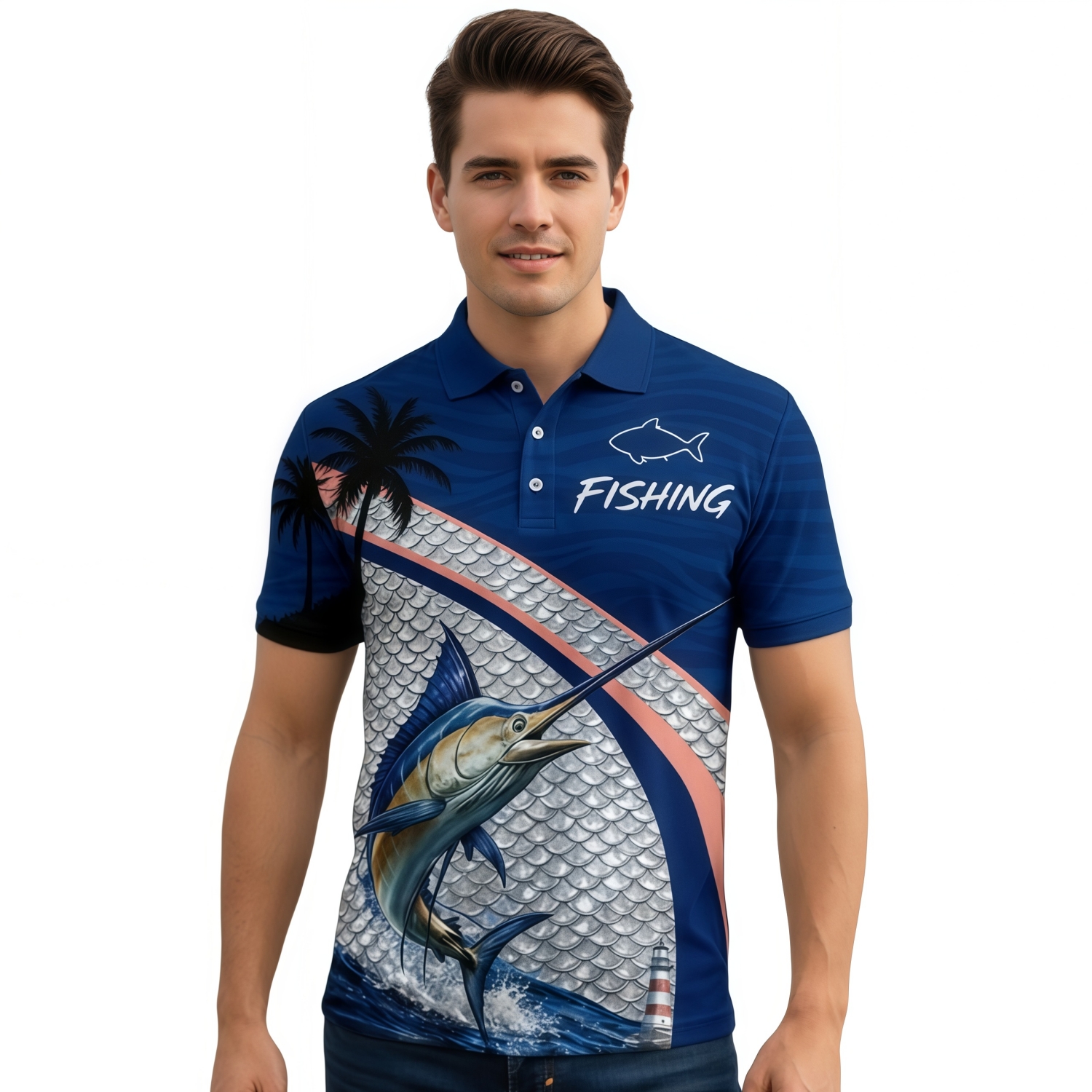 Men's Polyester Spandex Ice Silk Sublimated Sun Protection Fishing Polo