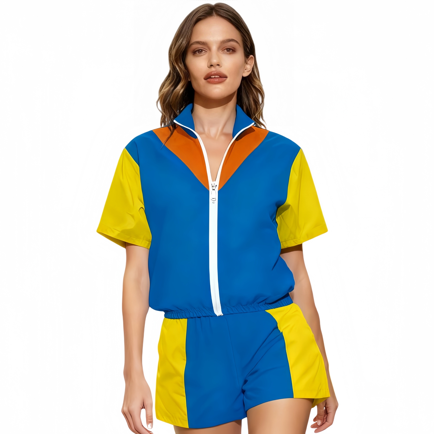 Unisex 100% Polyester 2-Layer Stand-up Collar Short-Sleeve Windbreaker