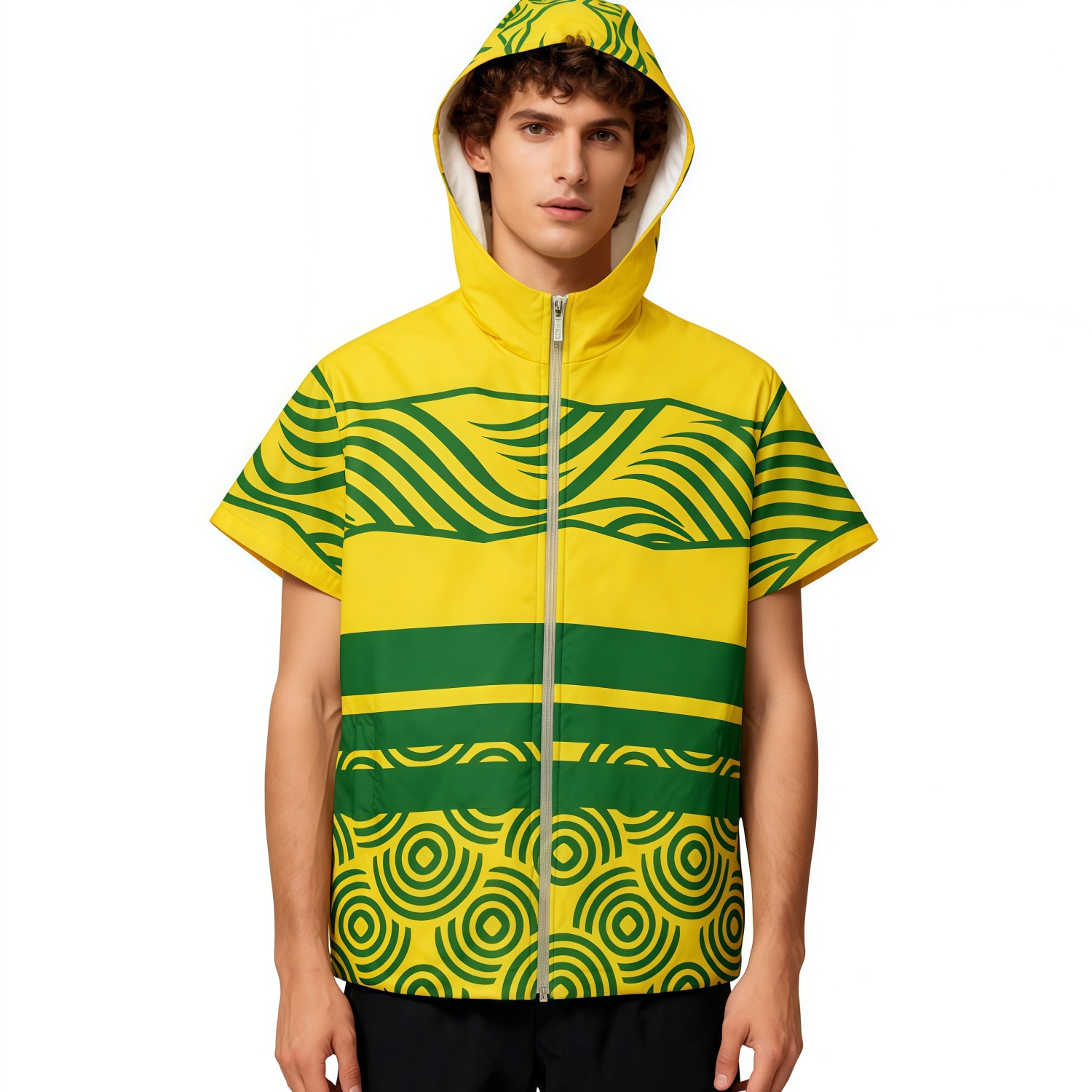 Unisex 100% Polyester 2-Layer Short-Sleeve Hooded Windbreaker