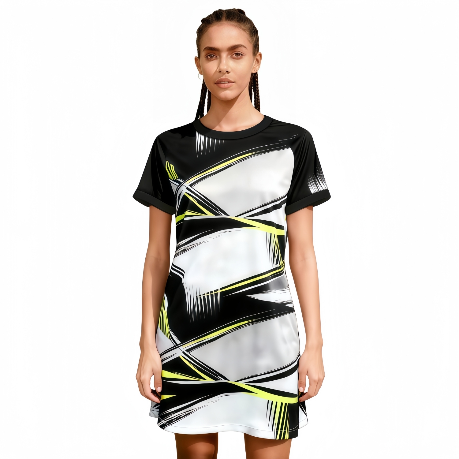 100% Polyester Micro Mesh Short Sleeves Crew Neck A-Line Sport Dress