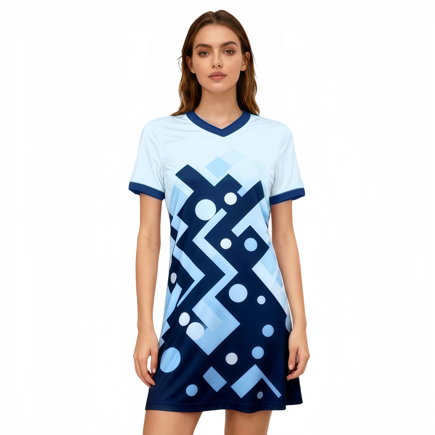 100% Polyester Micro Mesh Short Sleeves V-Neck A-Line Sport Dress