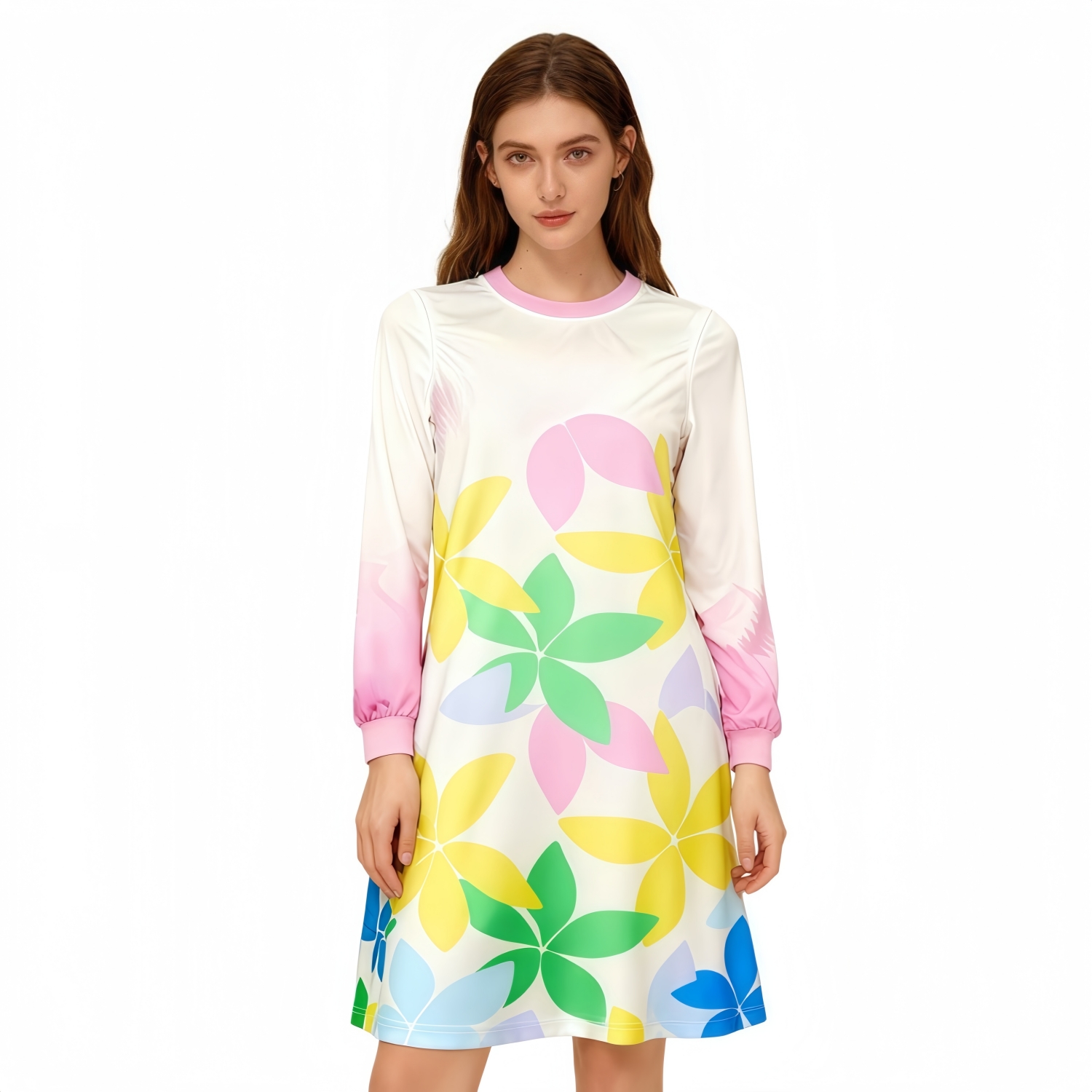 100% Polyester Micro Mesh Long-Sleeve Crew Neck A-Line Sport Dress