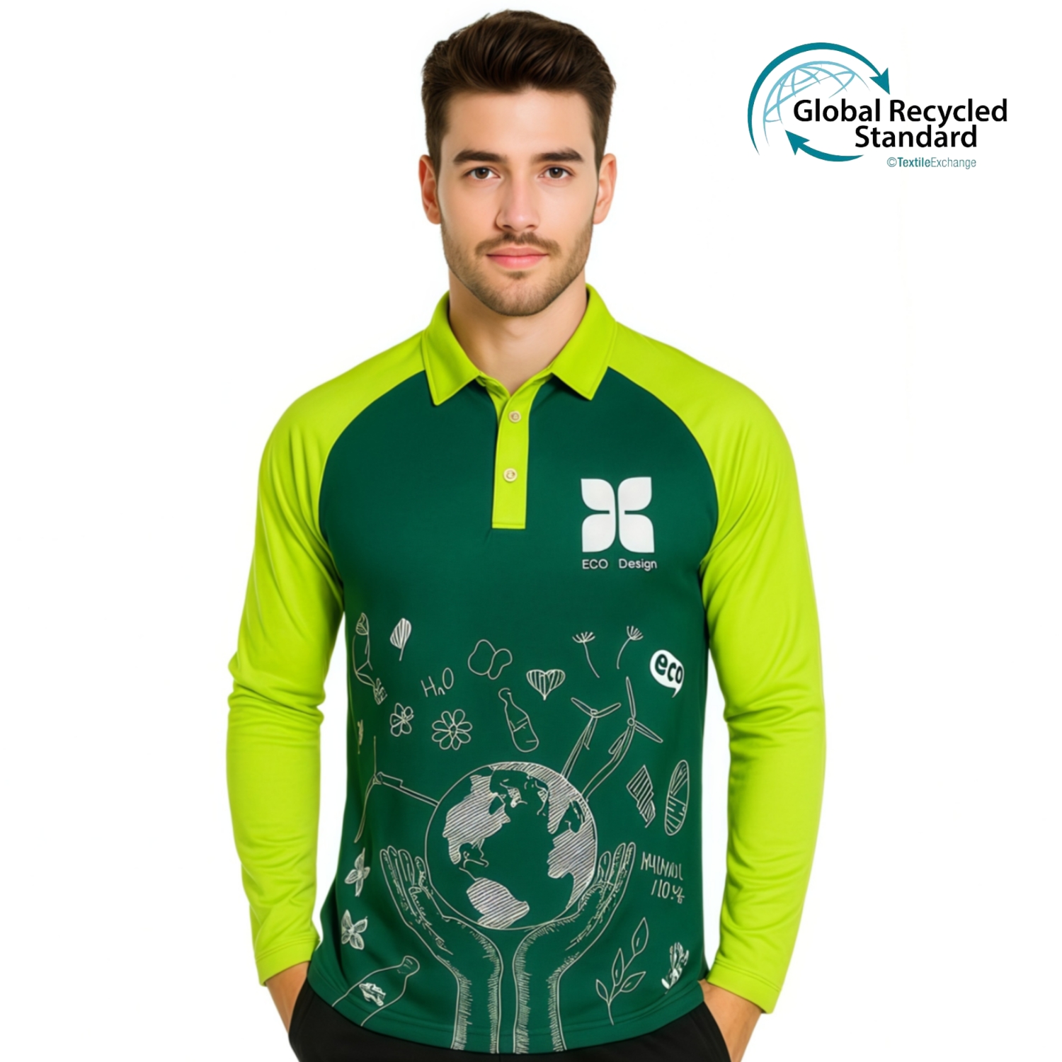 PCC849 - Unisex Adults RPET Micro Mesh Sublimated Raglan Long Sleeves POLO
