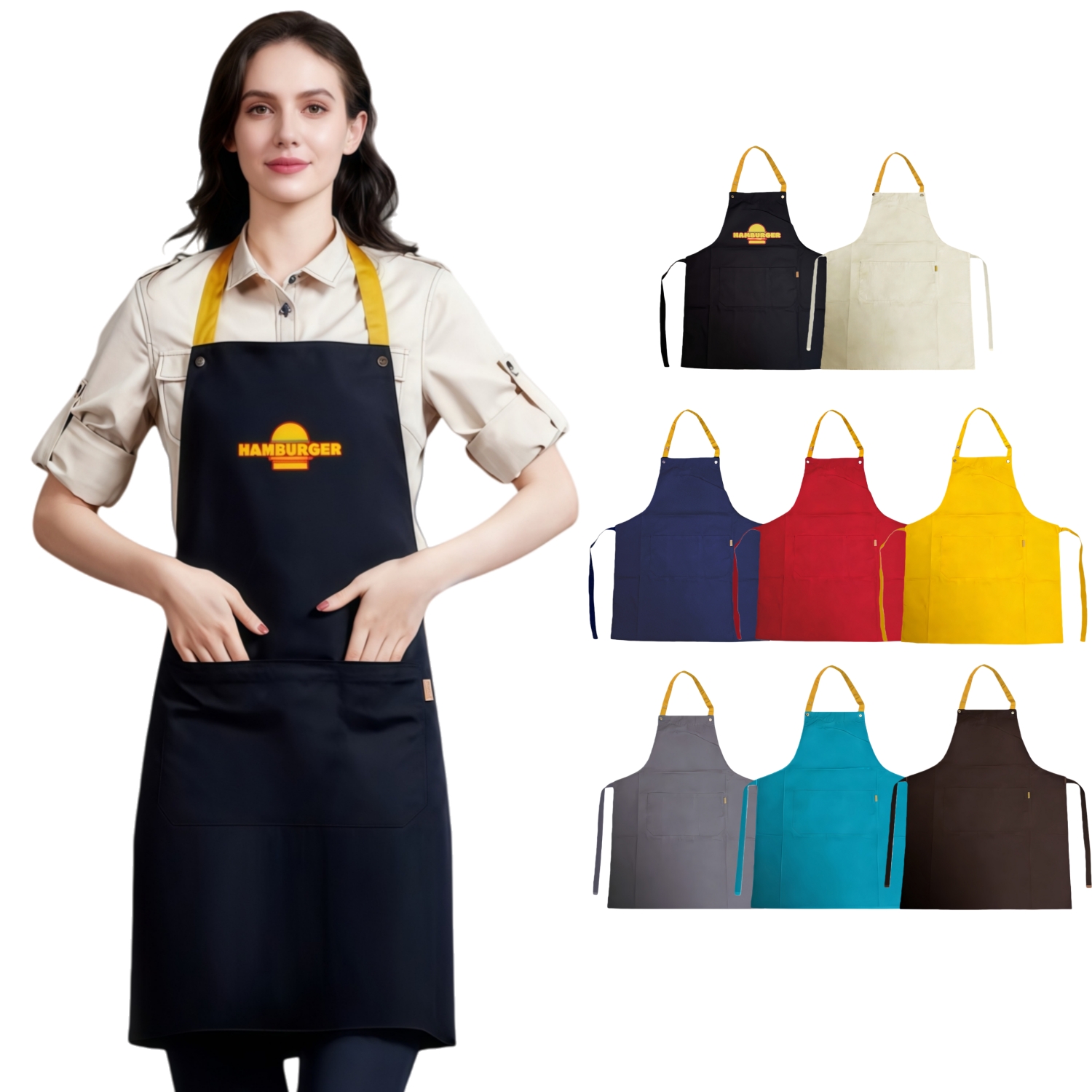 PCC641 - Poly-Cotton Canvas Full Bib Apron With Colour Neck Strap