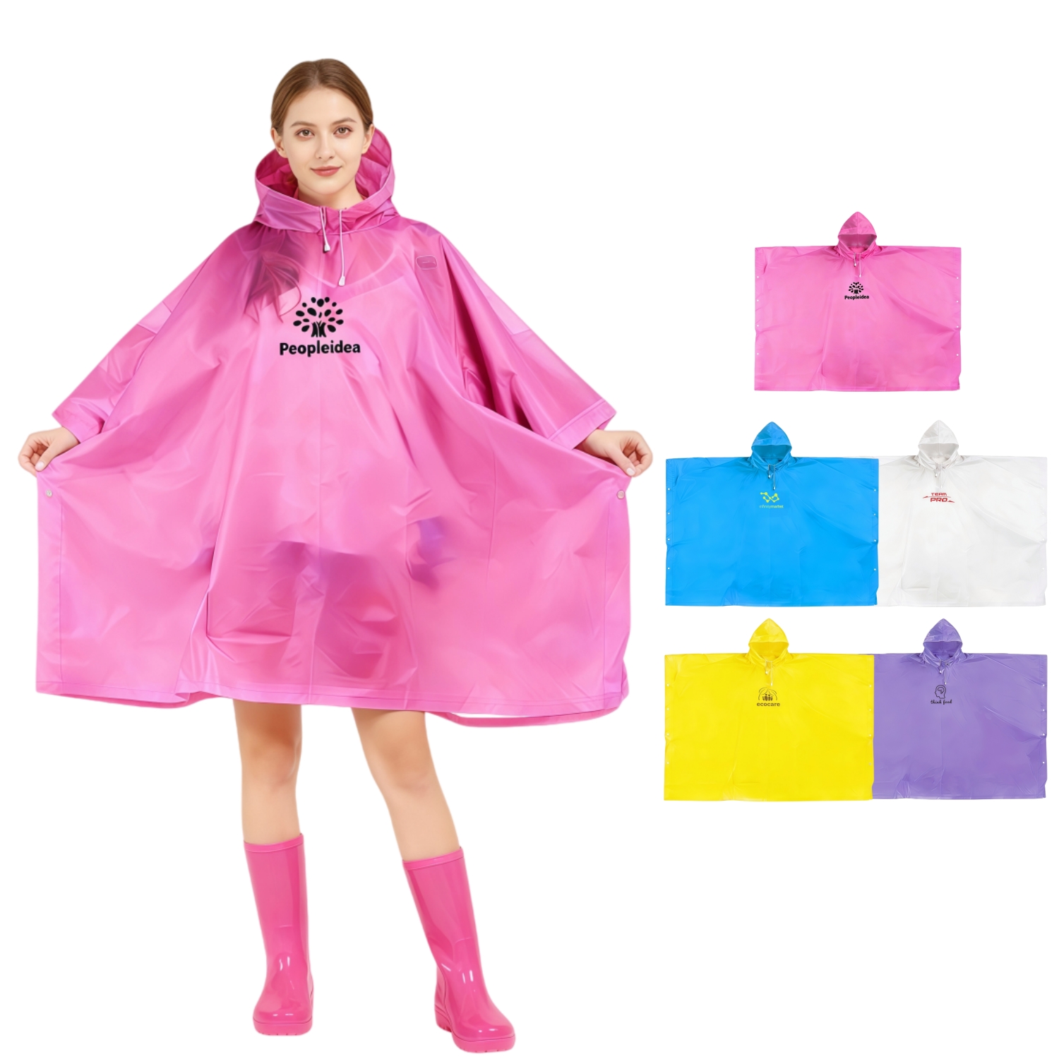 PCC662 - Reusable Adult PEVA Screen Print Rain Poncho