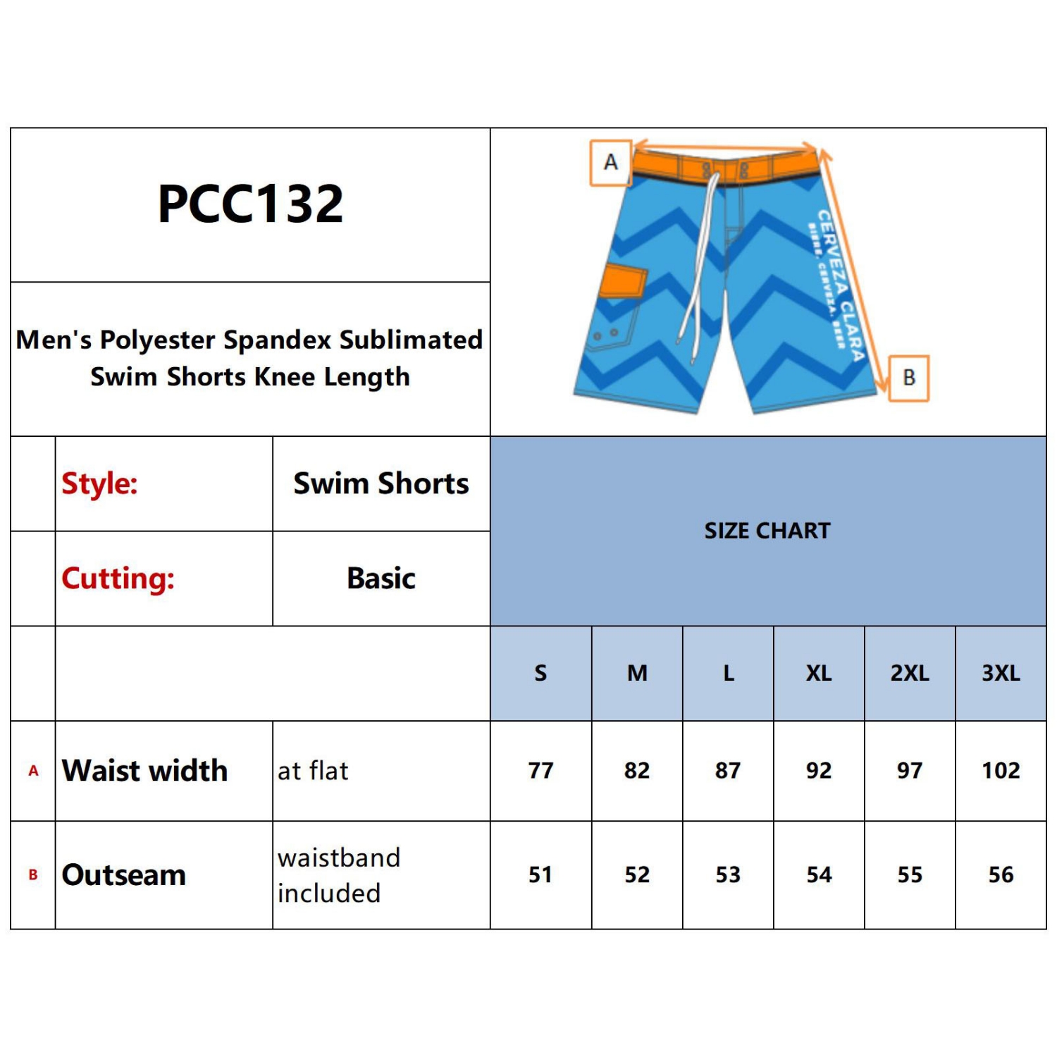 Men's Polyester Spandex Sublimated Swim Shorts Knee Length