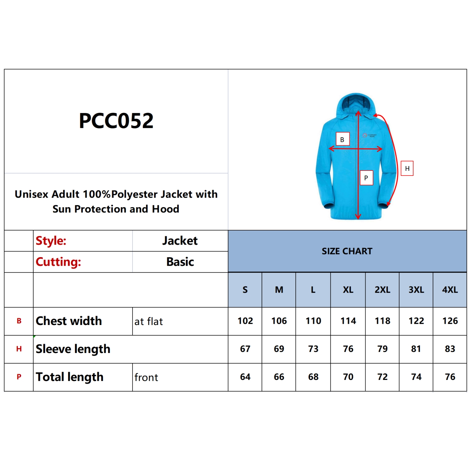 Unisex Adult 100% Polyester Jacket with Sun Protection and Hood