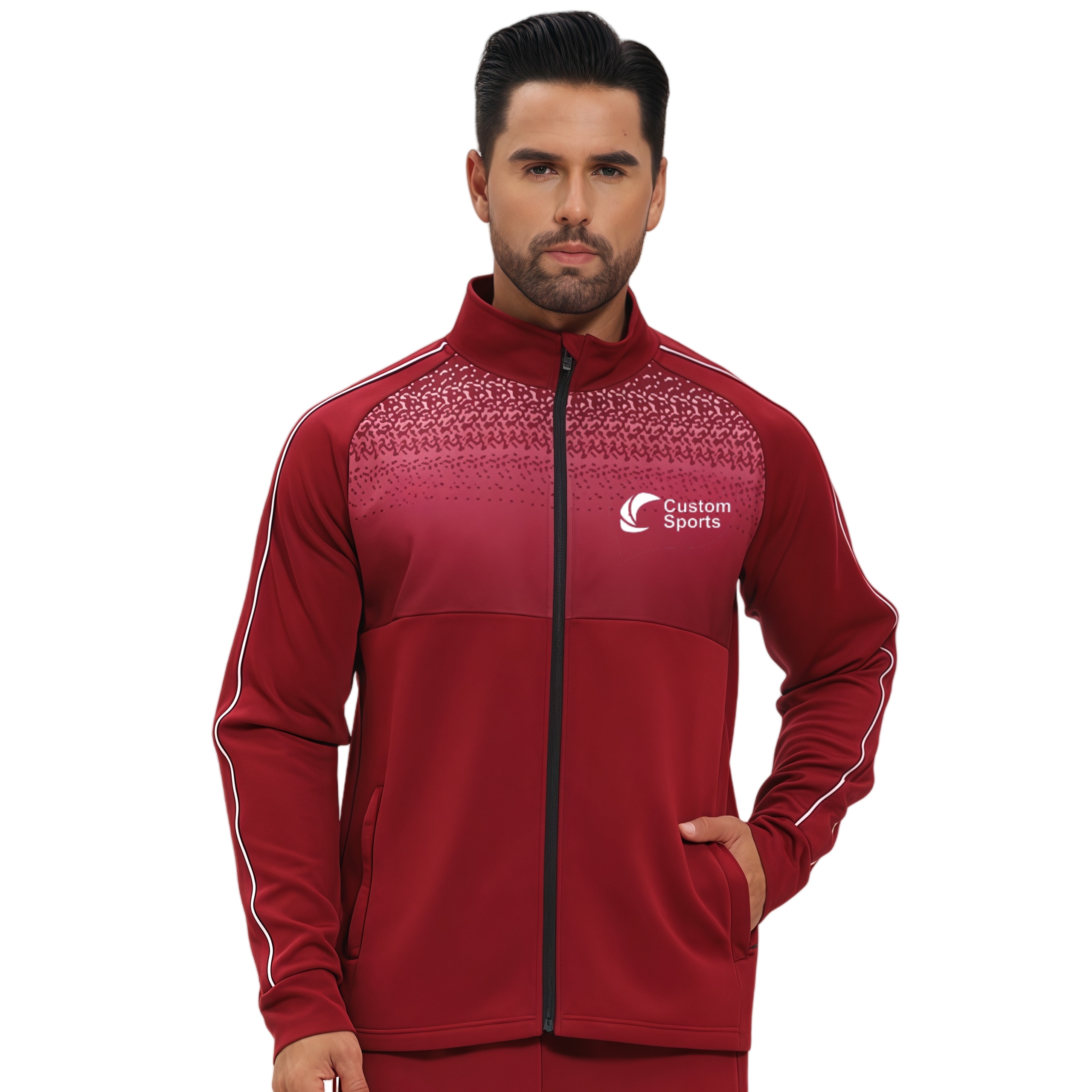 Polyester Spandex Sublimated Stand-Up Collar Full Zip Splicing Raglan Jacket