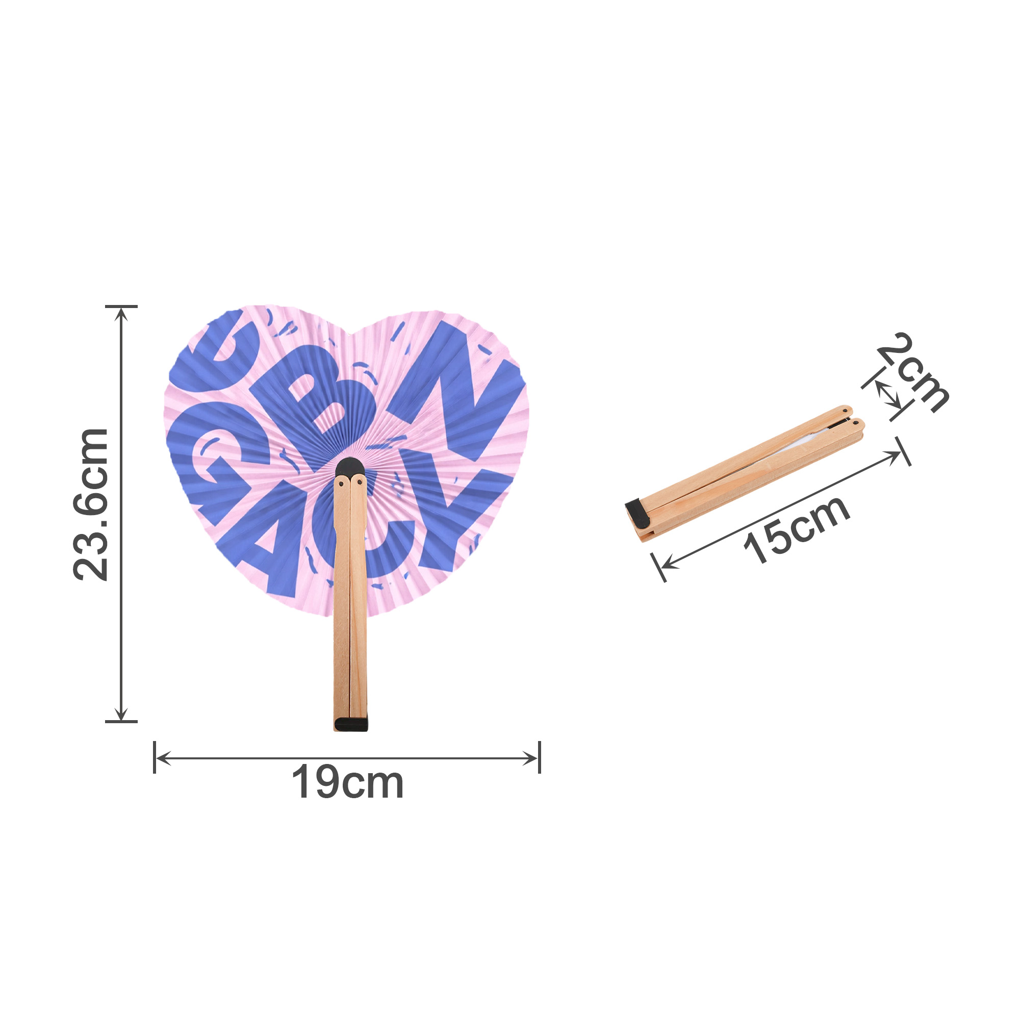 Heart Shape Wooden Paper Fan