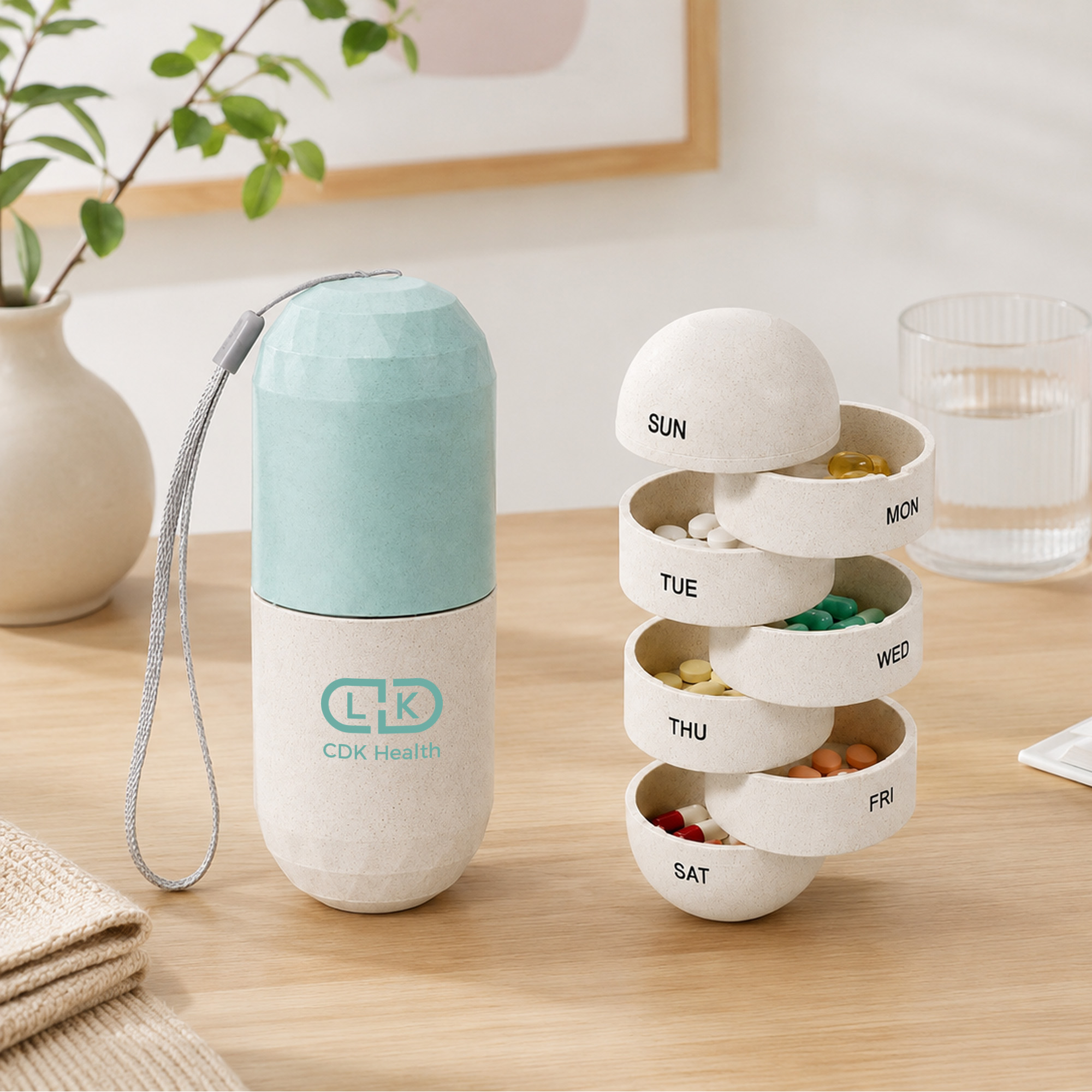 Wheat Straw Capsule Shape Pills Organizer