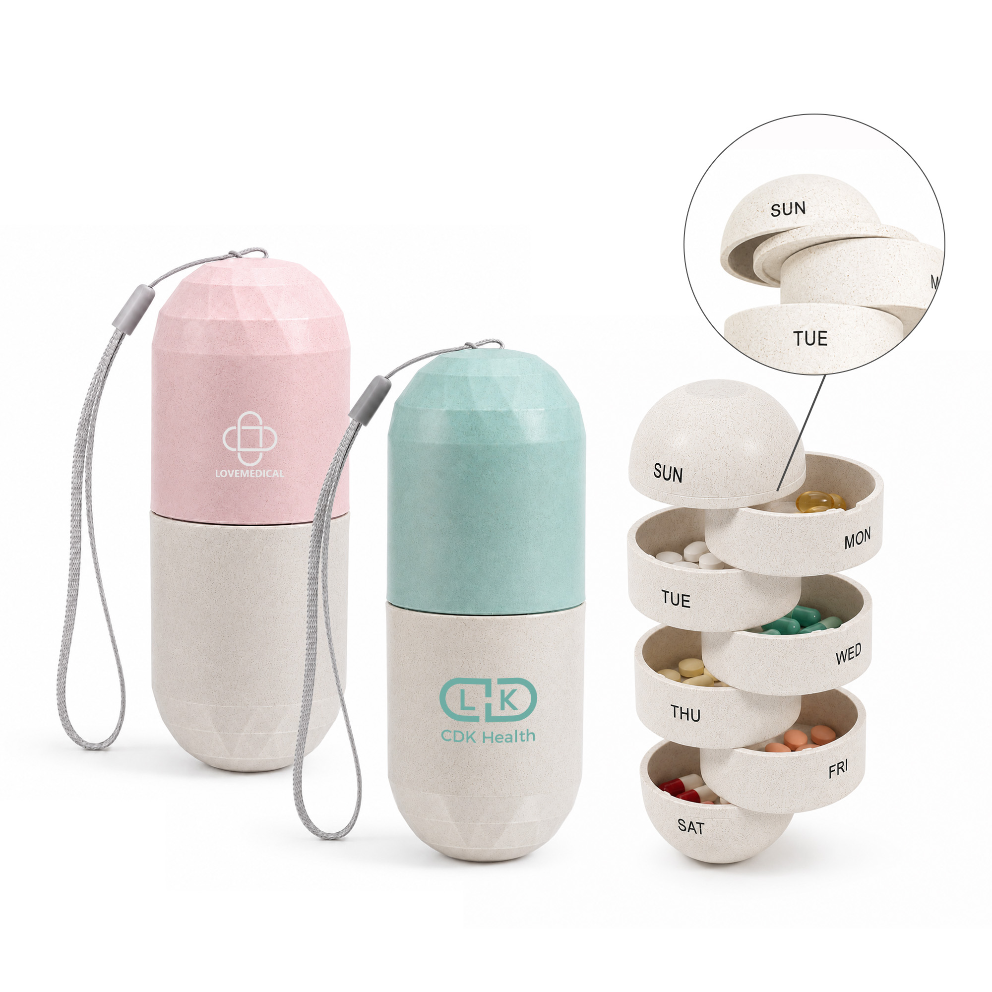 Wheat Straw Capsule Shape Pills Organizer