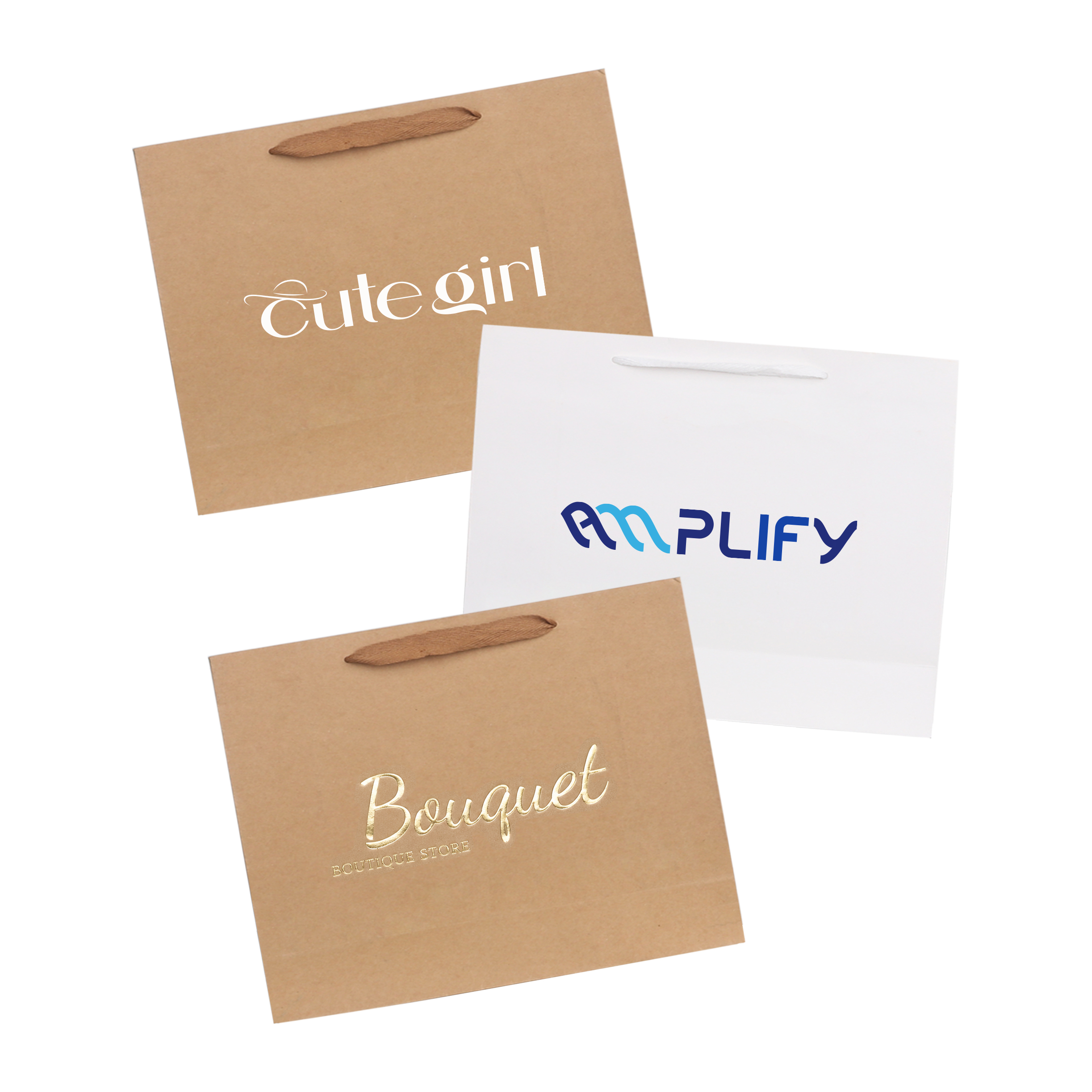 Large Crosswise Paper Bag with Fabric Flat Handle(320 x 250 x 110mm)