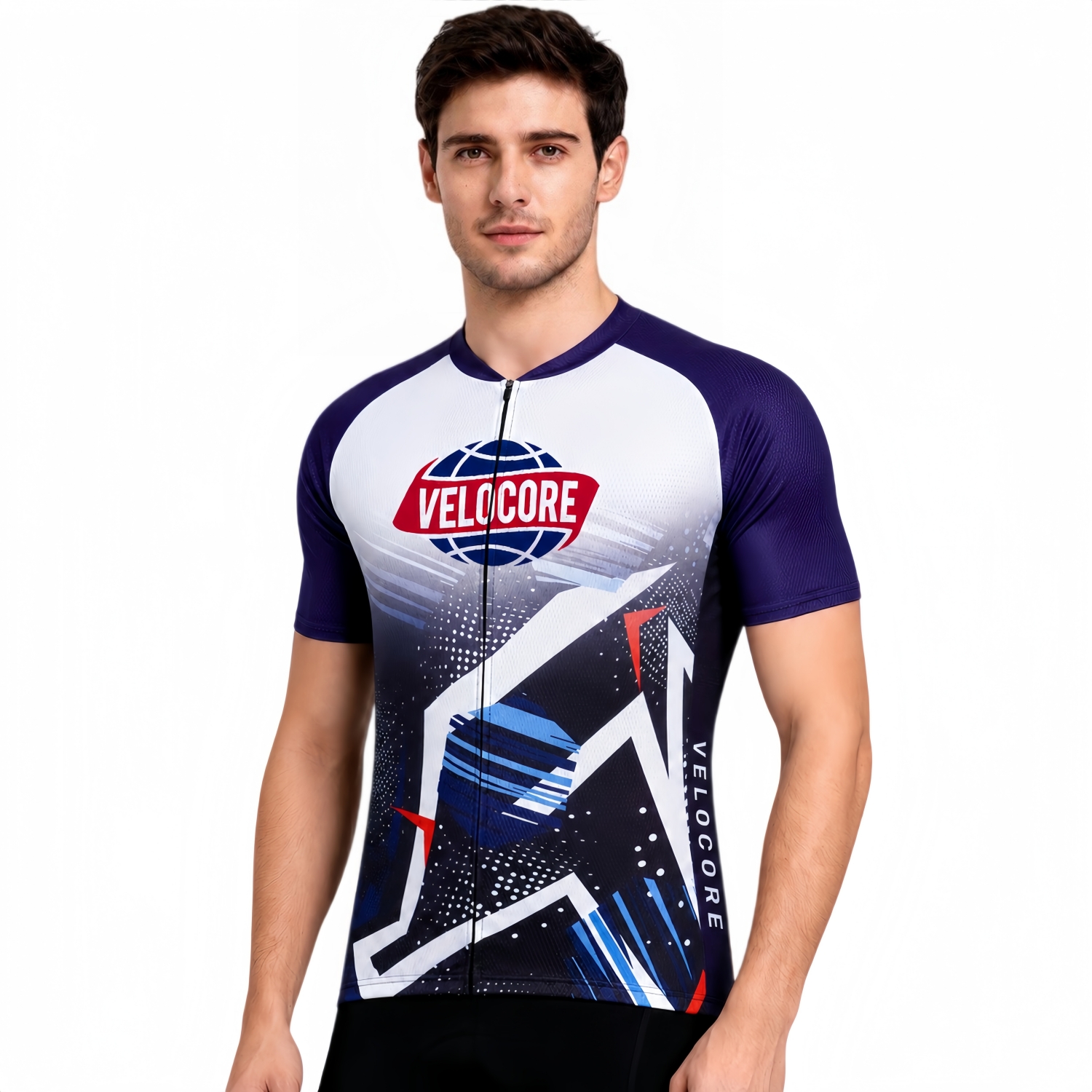 Unisex Sublimated Stand Collar Raglan Short Sleeves Cycling Jersey