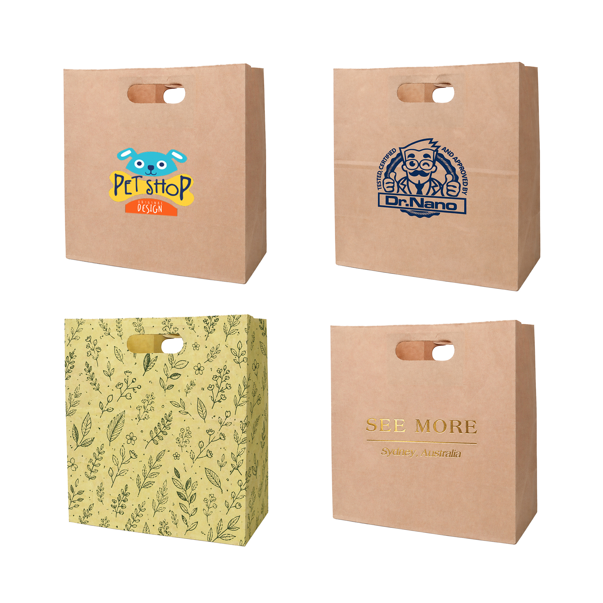 Die Cut Brown Kraft Paper Bag (280 x 280 x 150mm)