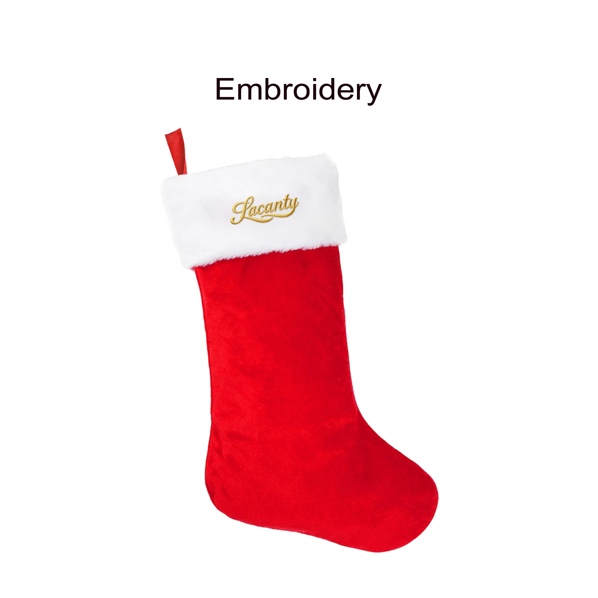 Red and White Embroidered Christmas Stocking