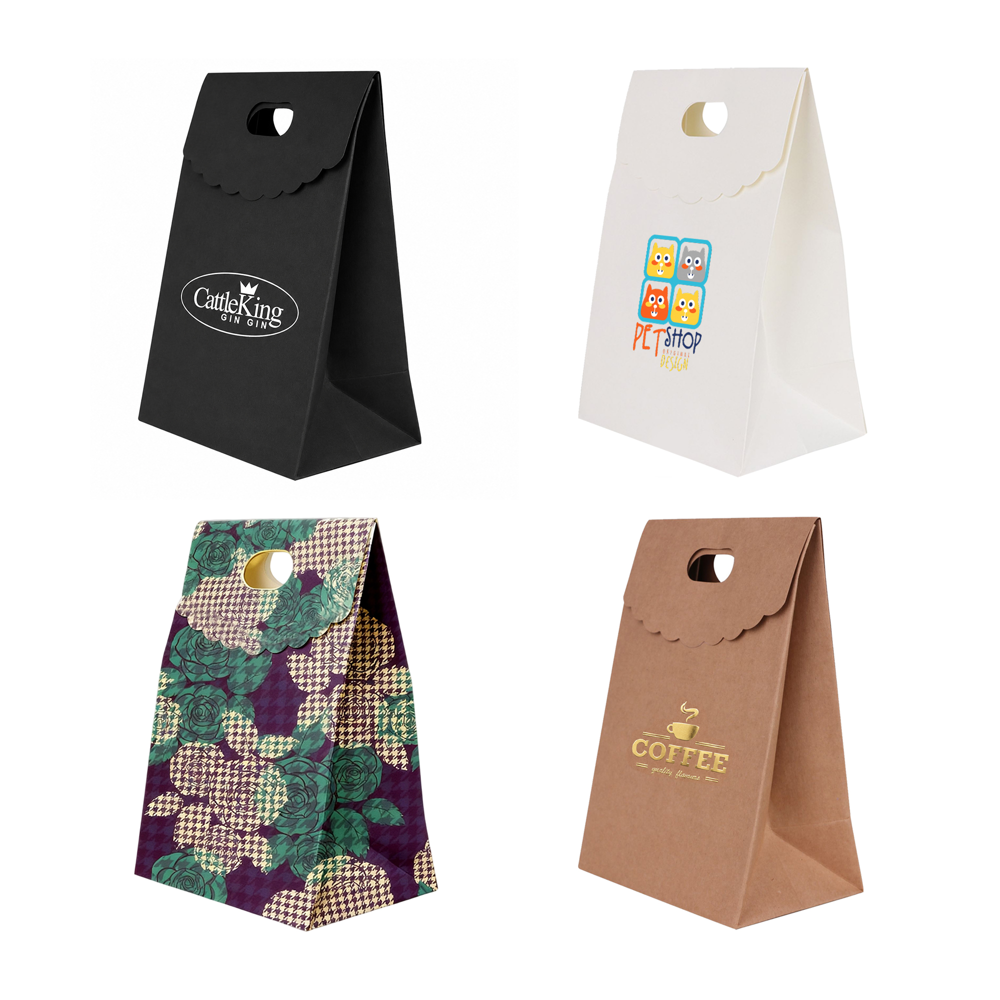 Die cut Handle Bag with Flap(150x220x100mm+80mm flap)