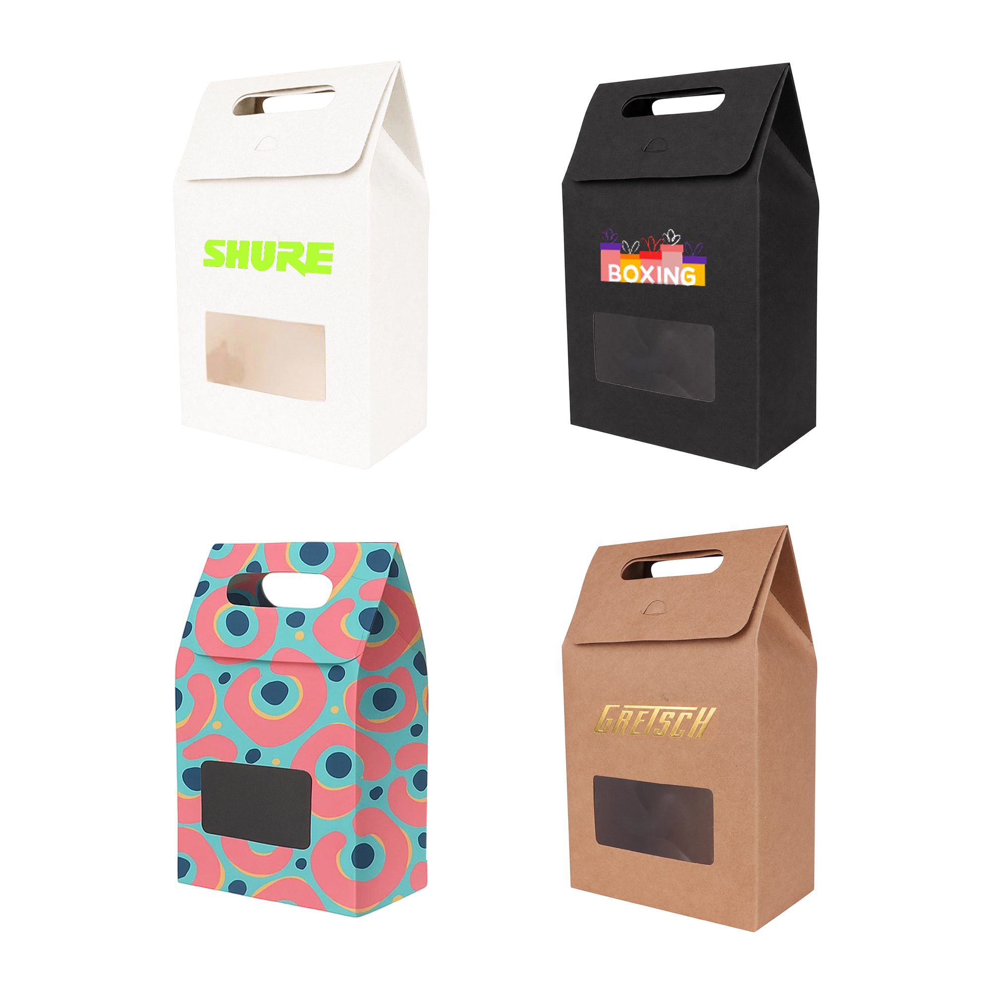 Die cut Handle Bag with Window(135x200x75mm ) – Paper Bags – available in multi colour