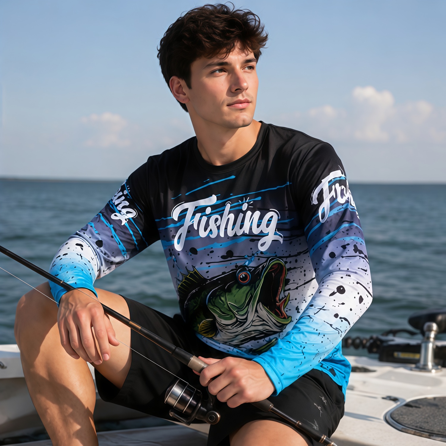 Men's Polyester Spandex Sublimated Crew Neck  Long Sleeves Fishing Shirt 