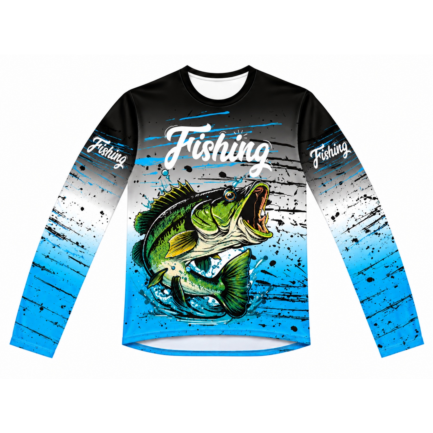 Men's Polyester Spandex Sublimated Crew Neck  Long Sleeves Fishing Shirt 