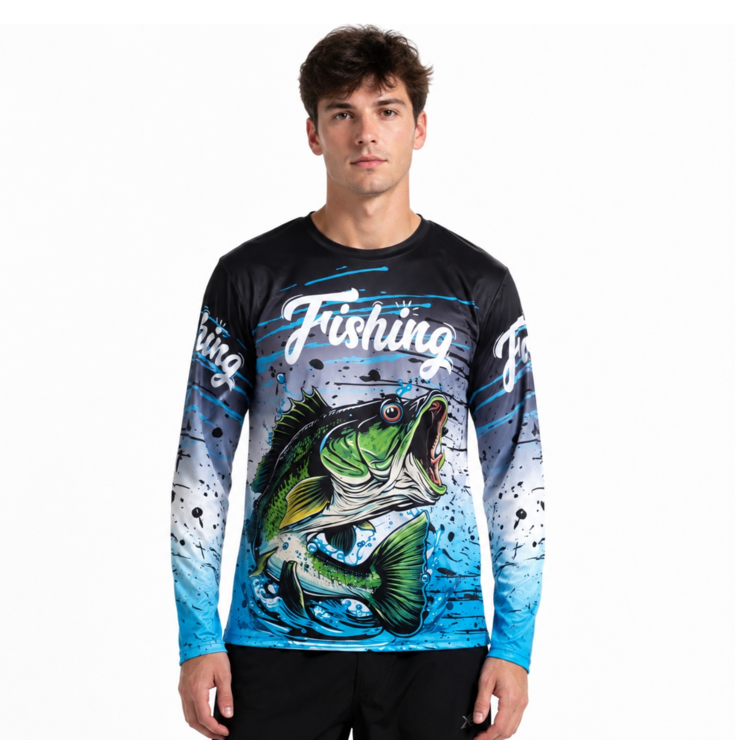 Men's Polyester Spandex Sublimated Crew Neck Long Sleeves Fishing Shirt
