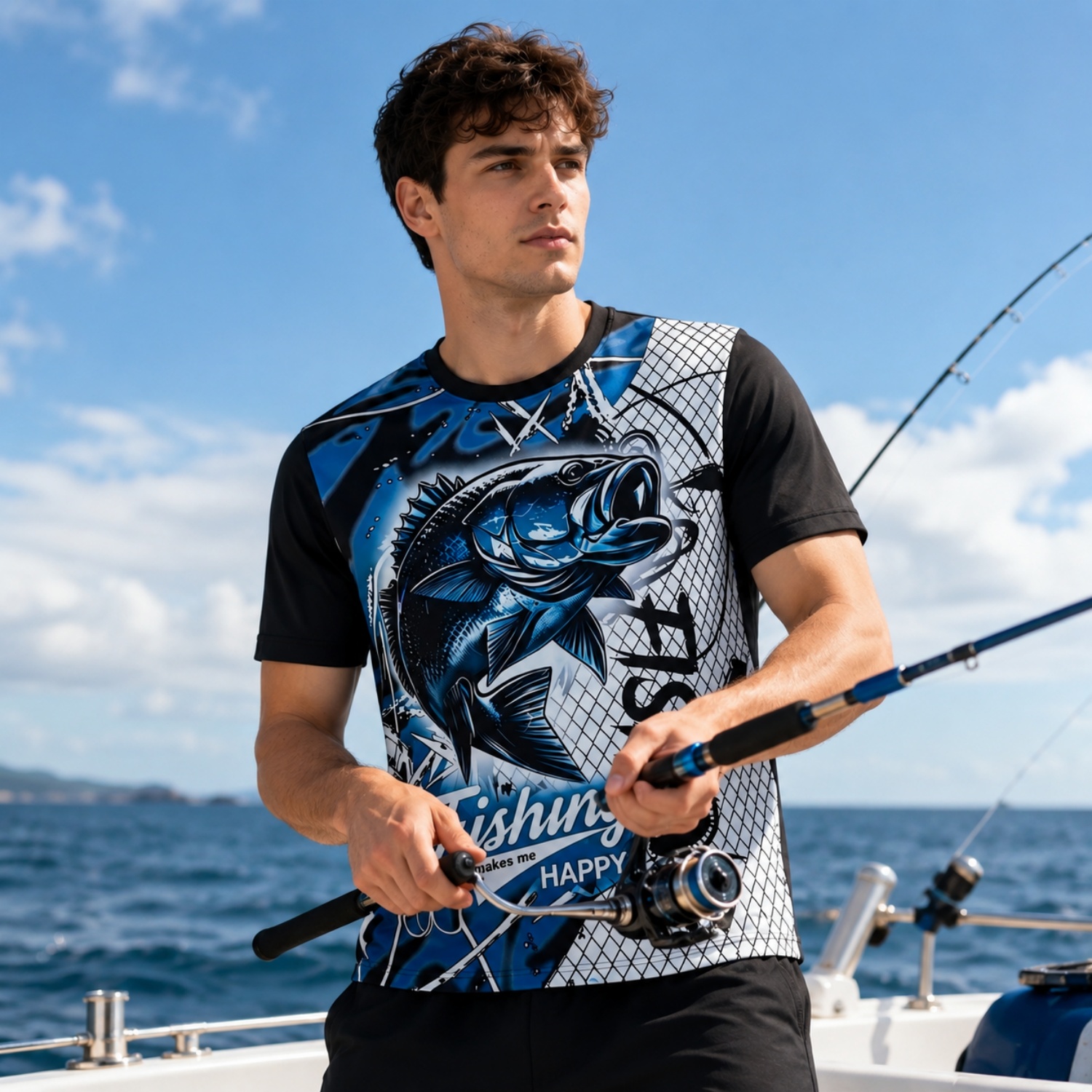 Men's Polyester Spandex Ultra Mesh Sublimated Sun Protection Fishing T-shirt