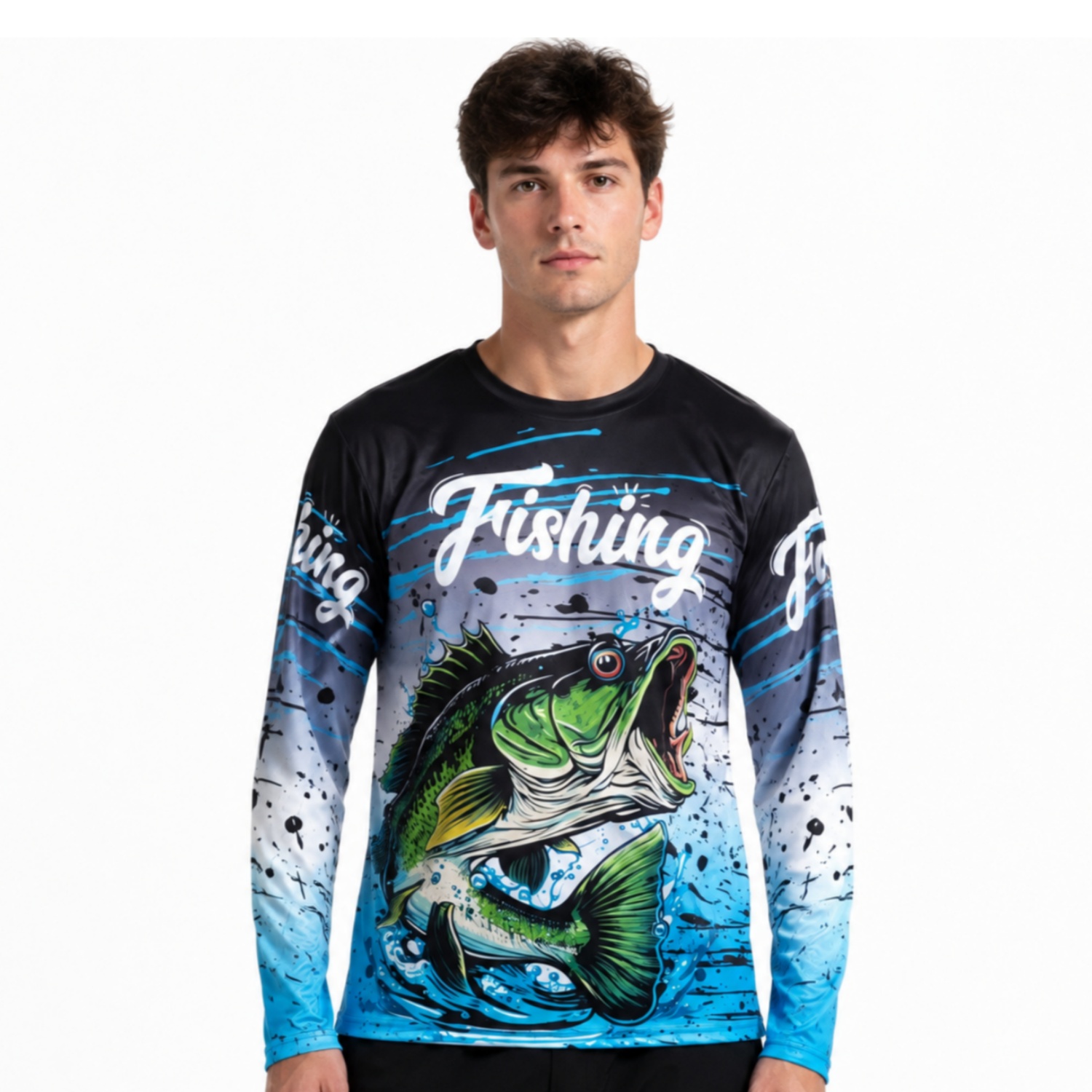 Men's Polyester Spandex Sublimated Crew Neck  Long Sleeves Fishing Shirt – T Shirts