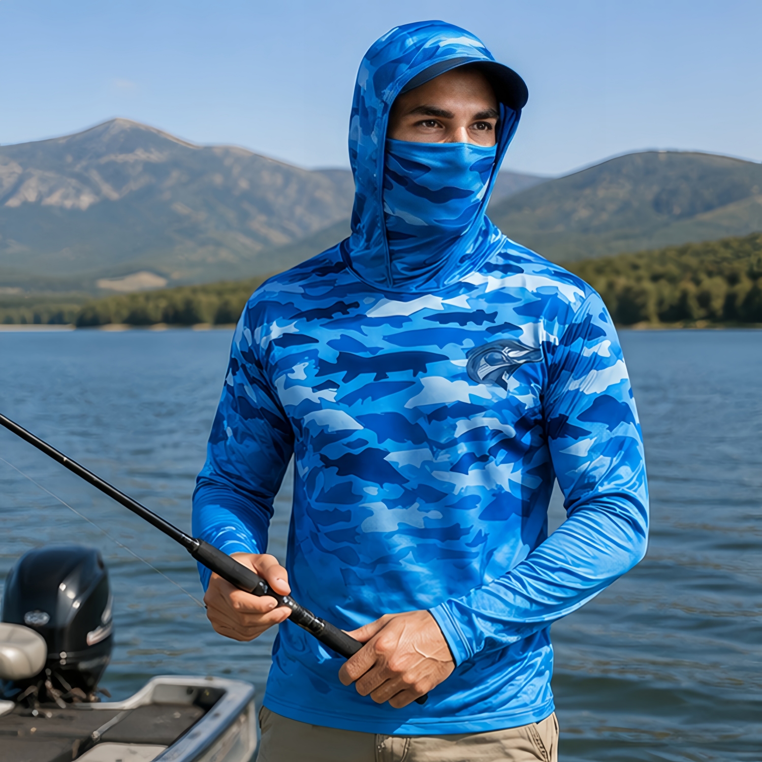 Men's Polyester Spandex Sublimated Sun Protection Fishing Hoodie