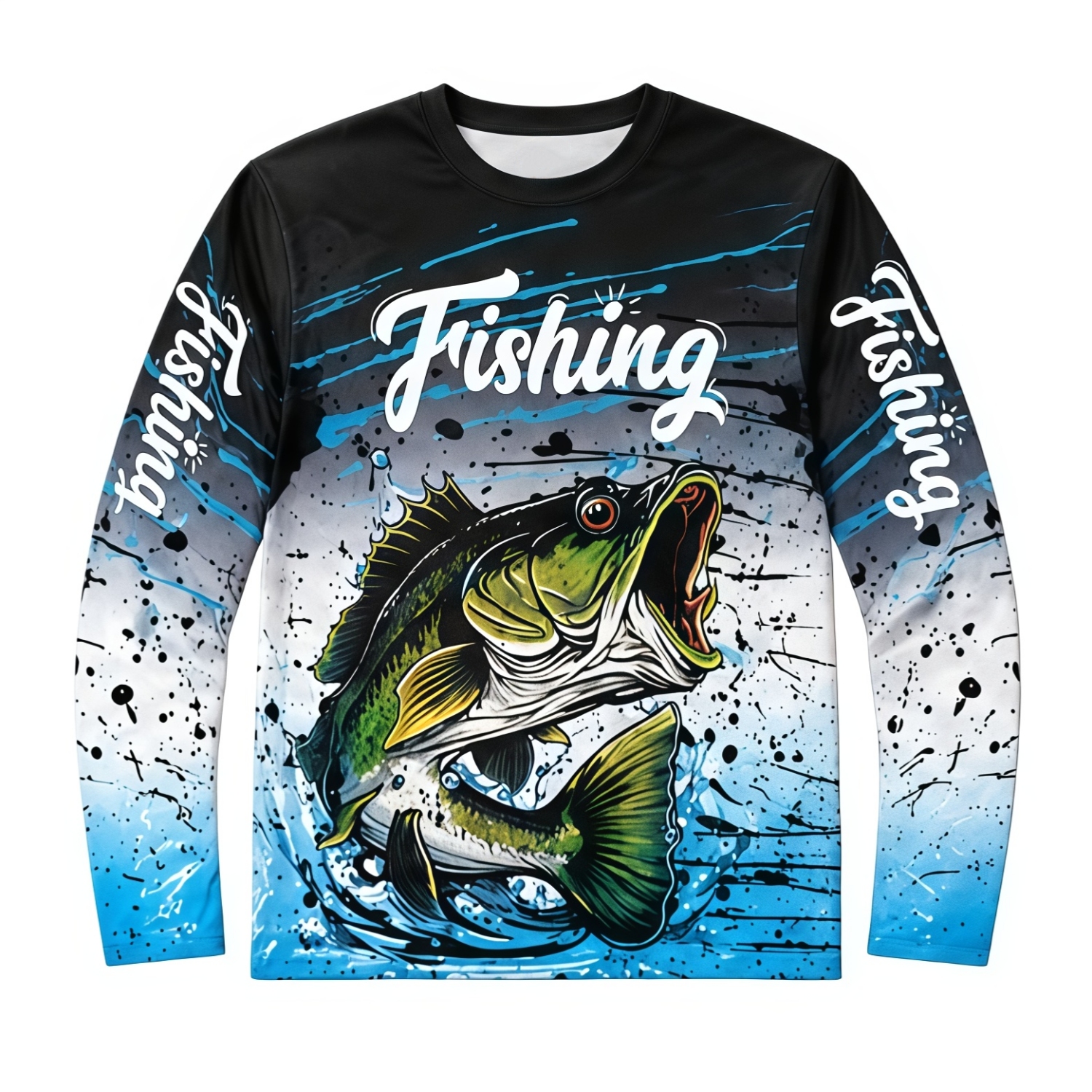 Men's Polyester Spandex Sublimated Crew Neck  Long Sleeves Fishing Shirt 